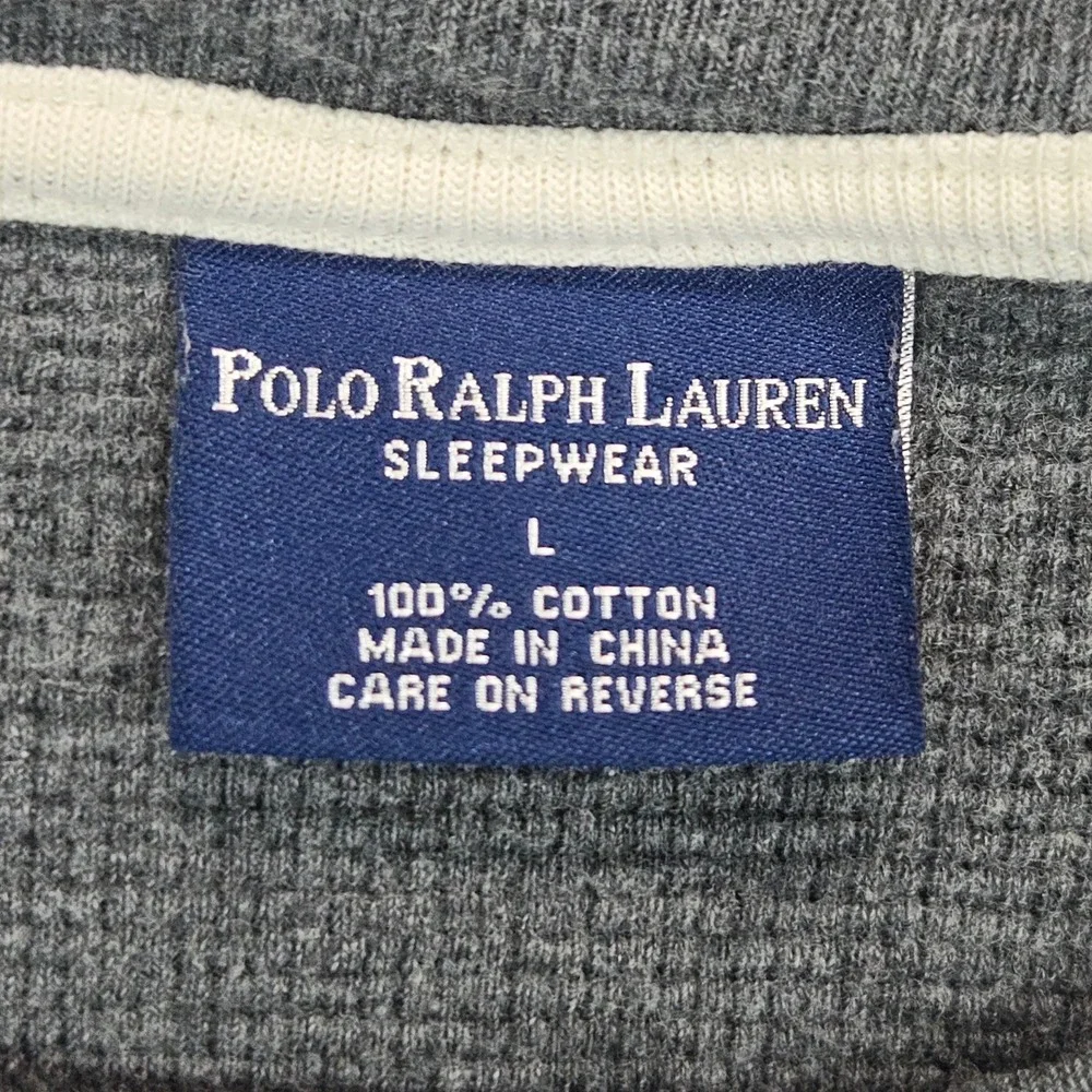Polo Ralph Lauren Thermal Shirt Men Large Gray Waffle Knit Long Sleeve Sleepwear